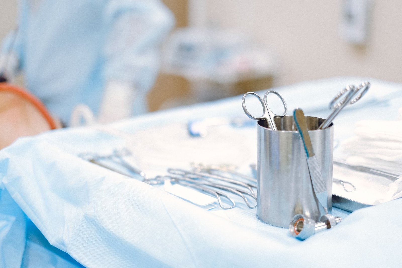 Sterile instruments laid out on a covered tray