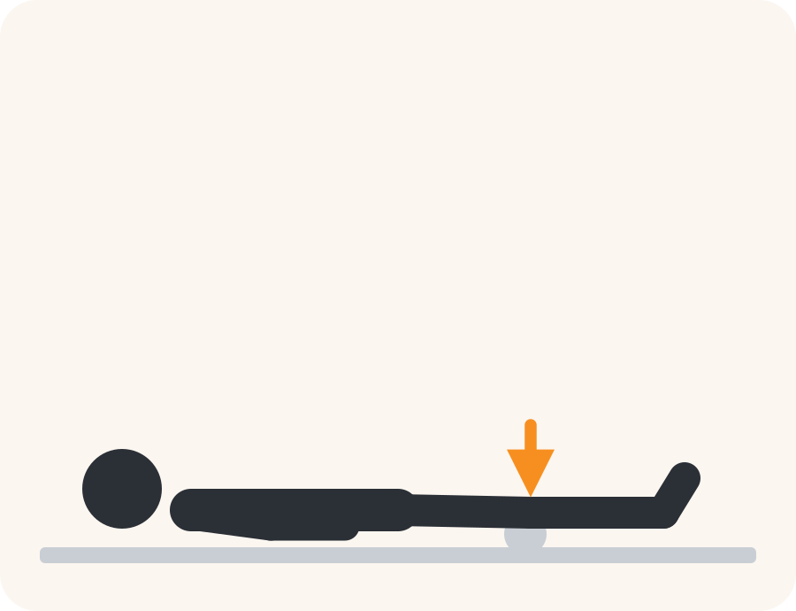 Drawing of the quad set exercise. The pale figure shows the starting position, the dark figure the end position, and the orange arrow the direction to move.
